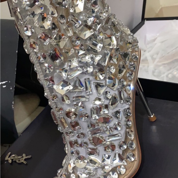 Rhinestone studded booties high heels - Picture 3 of 3